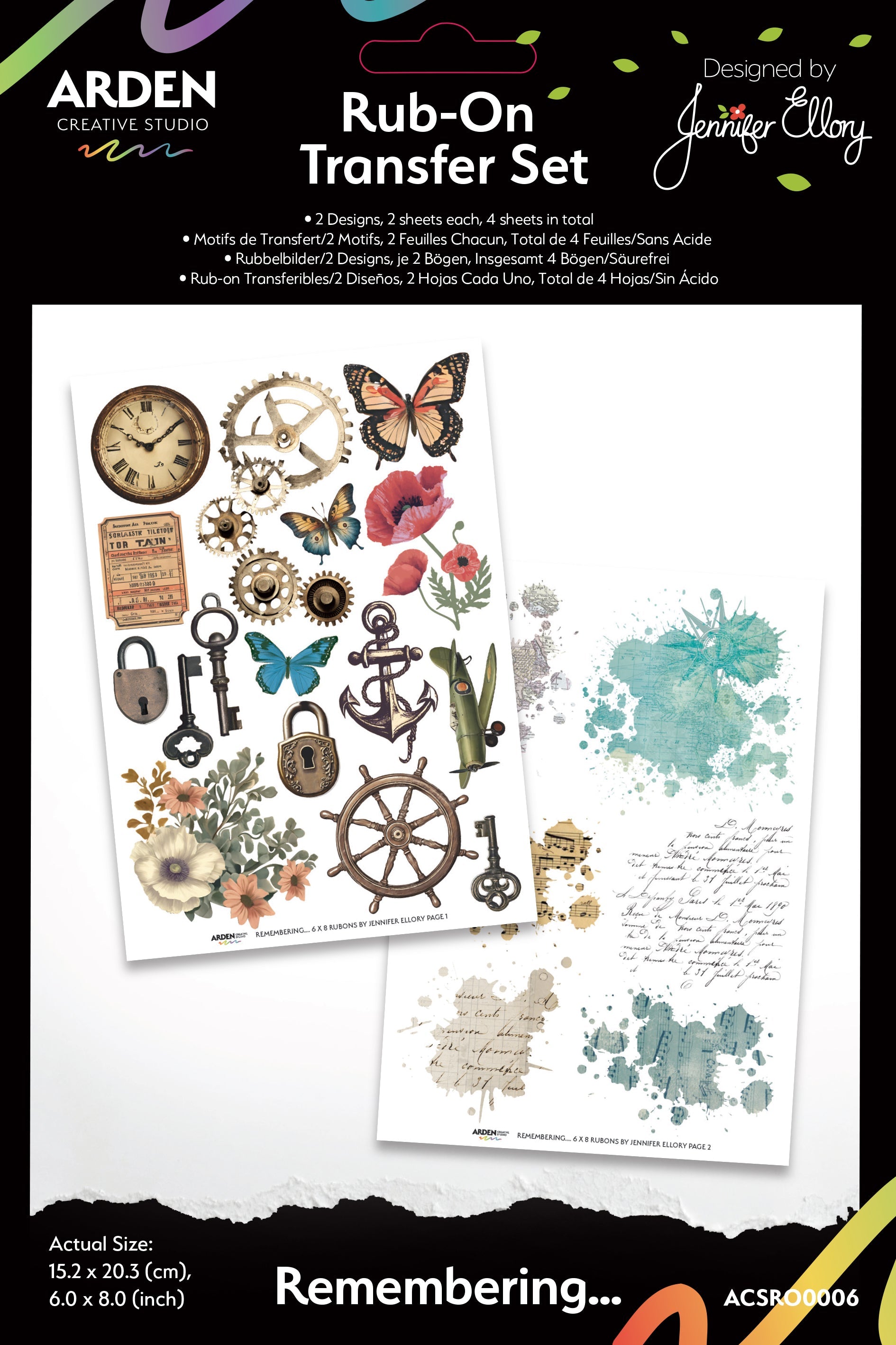 Arden Creative Studio Remembering… 6 in x 8 in Rub-On Transfer Set