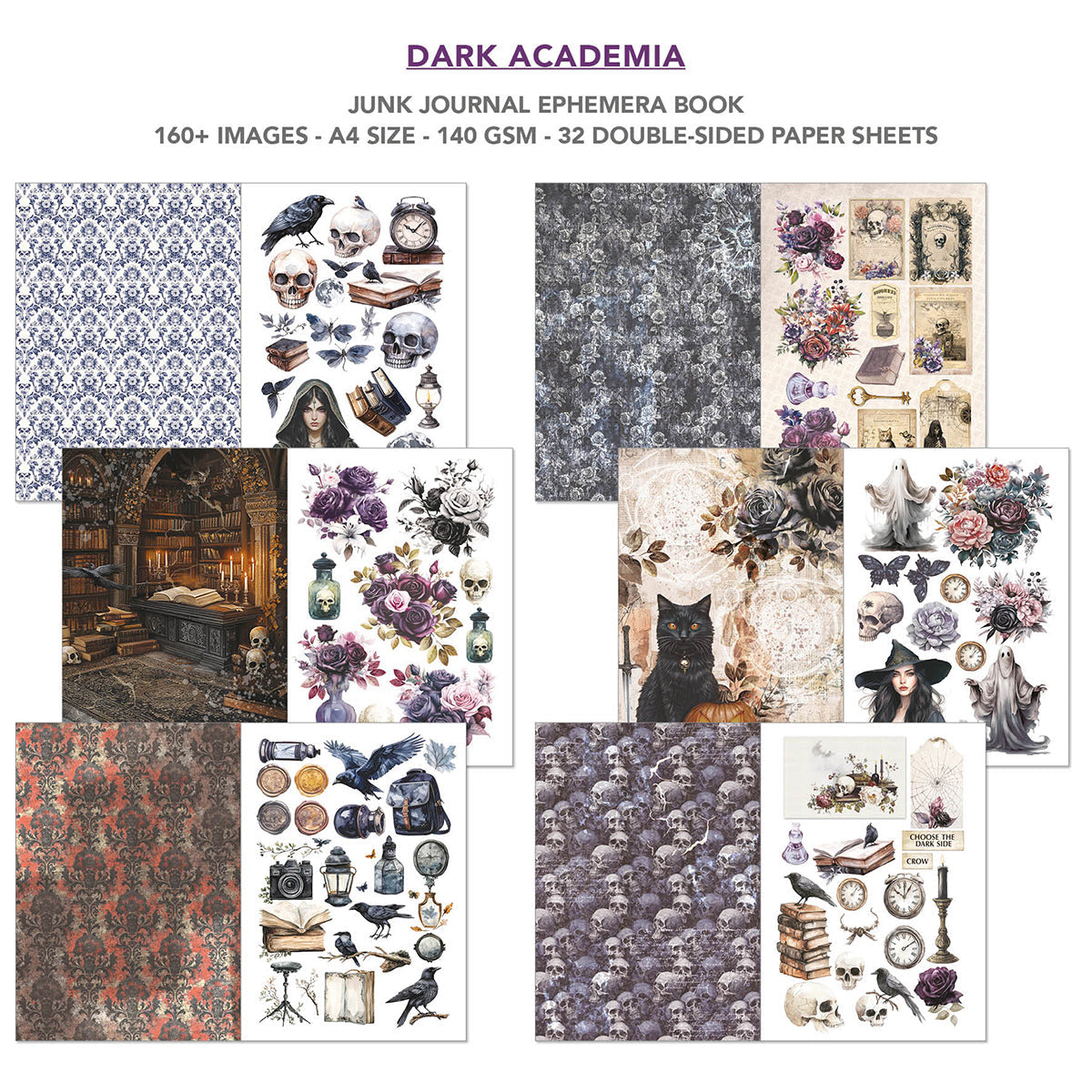 Dark Academia Junk Journal Ephemera Book A4 32/Pkg