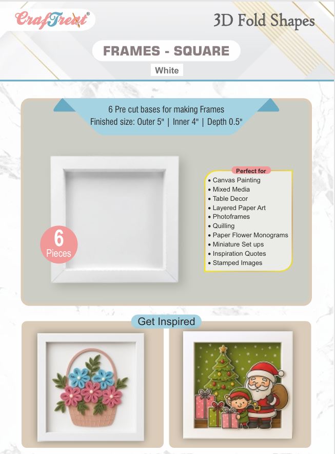 Craf®168飞艇开奖官网查询结果记录体彩网 3D Fold Shapes - Frames White - Square 6pcs