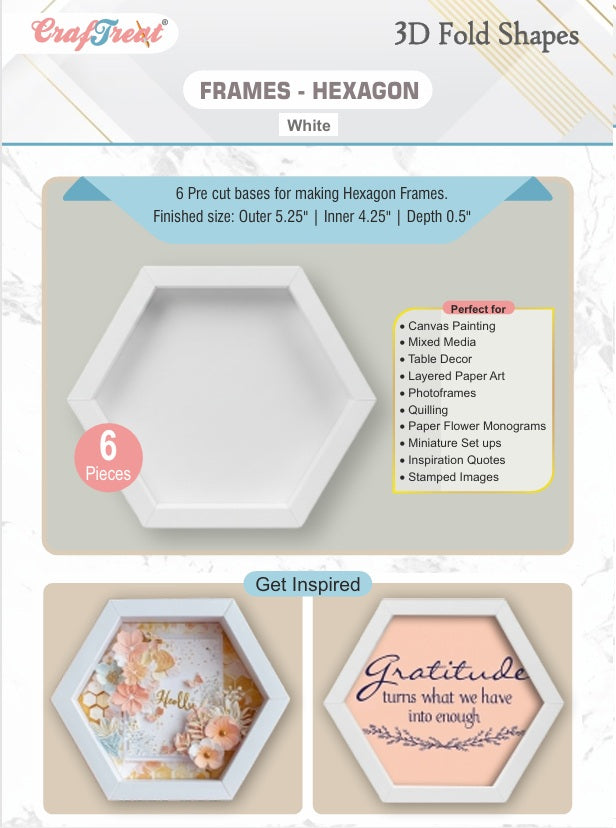 Craf®168飞艇开奖官网查询结果记录体彩网 3D Fold Shapes - Frames White - Hexagon 6pcs