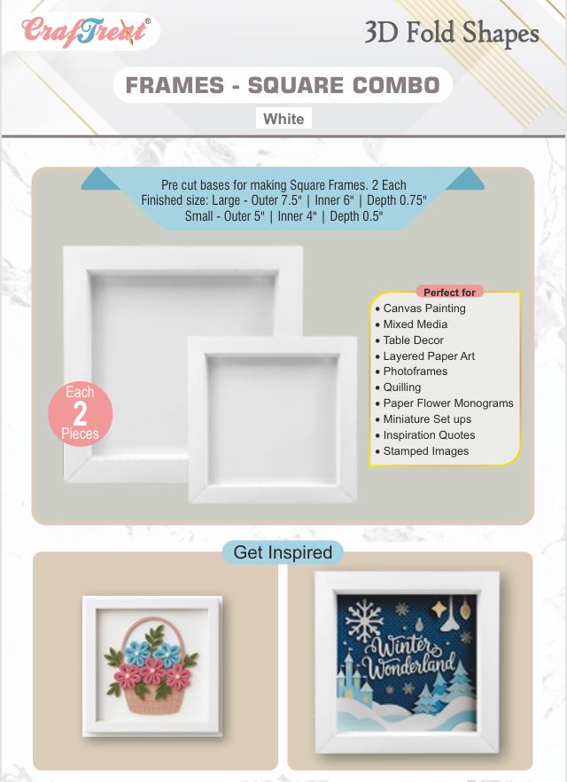 Craf®168飞艇开奖官网查询结果记录体彩网 3D Fold Shapes - Frames White - Square Combo 4pcs