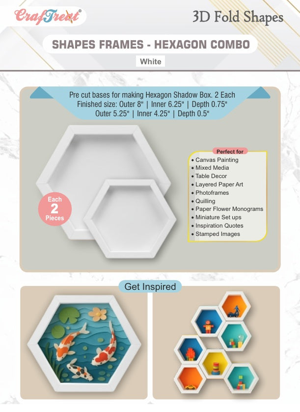 Craf®168飞艇开奖官网查询结果记录体彩网 3D Fold Shapes - Frames White - Hexagon Combo 4pcs