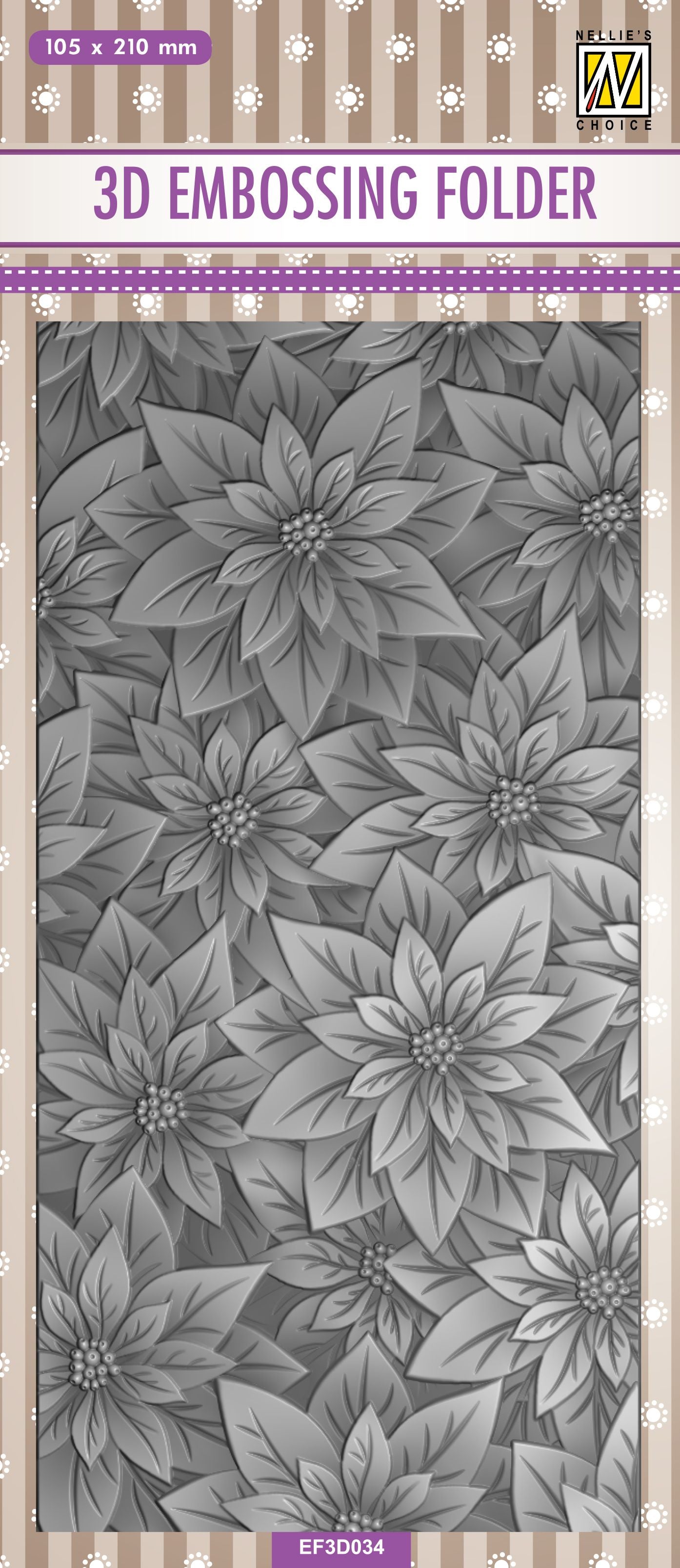 Nellie's Choice 3D Embossing Folder Slimline Size - Poinsettia
